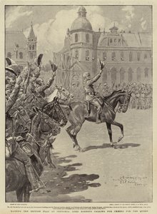 Nostamassa Britannian lippua Pretoriassa, Lord Roberts kutsuu Cheers for the Queen